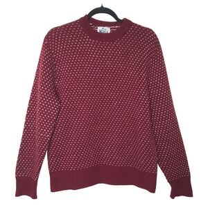Vtg. Woolrich Medium Birdseye Burgundy Pattern Knit‎ Sweater Warm Cozy Winter